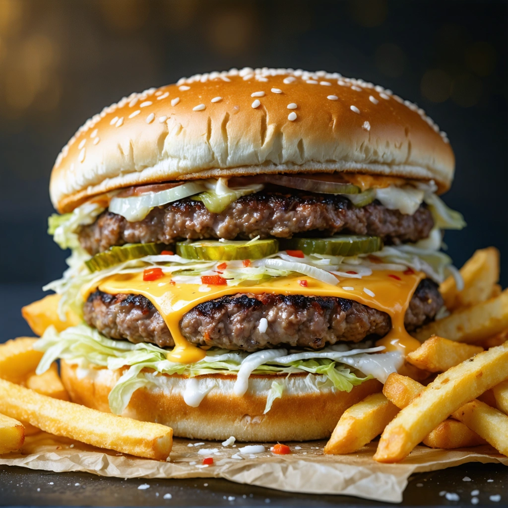 Classic Double-Stack Burger with Crispy Fries