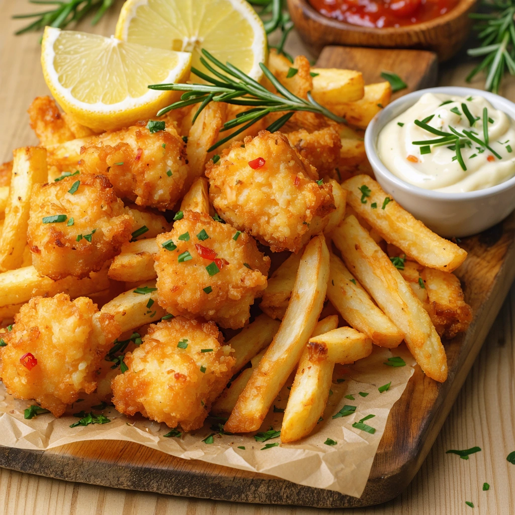 Golden Crispy Cod Bites with Rosemary Garlic Fries