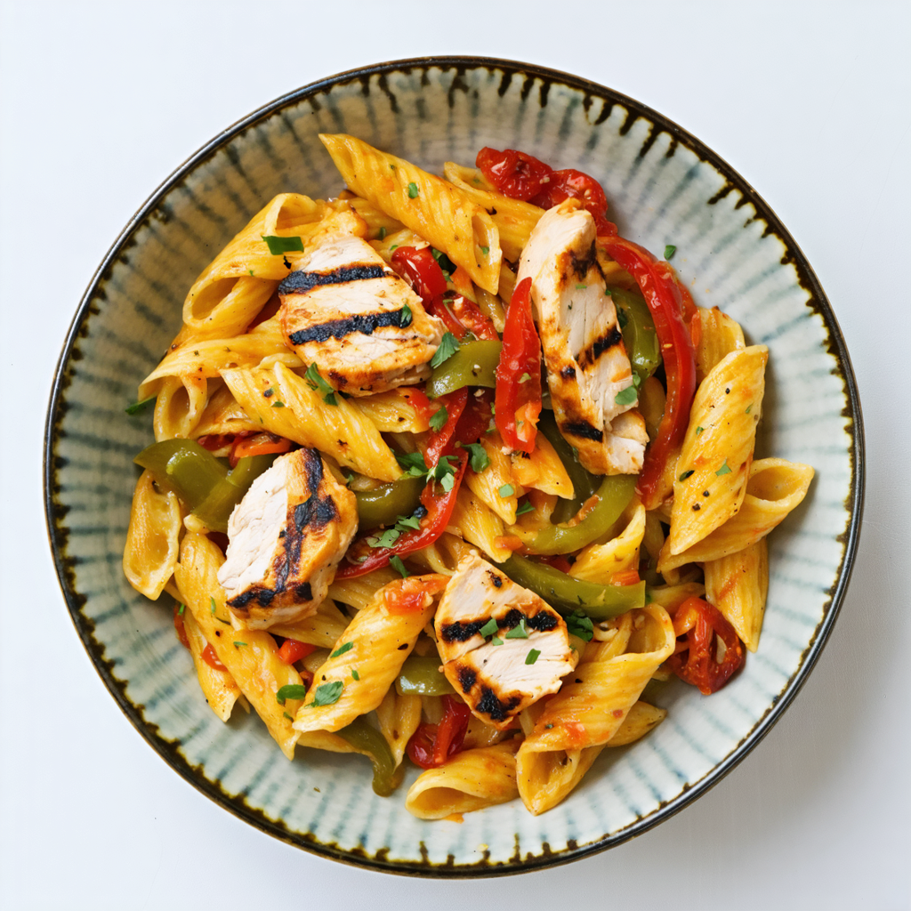 Mediterranean Pasta Bowl with Chicken and Peppers