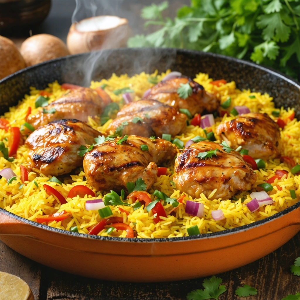One-Pan Golden Chicken with Coconut and Turmeric Rice