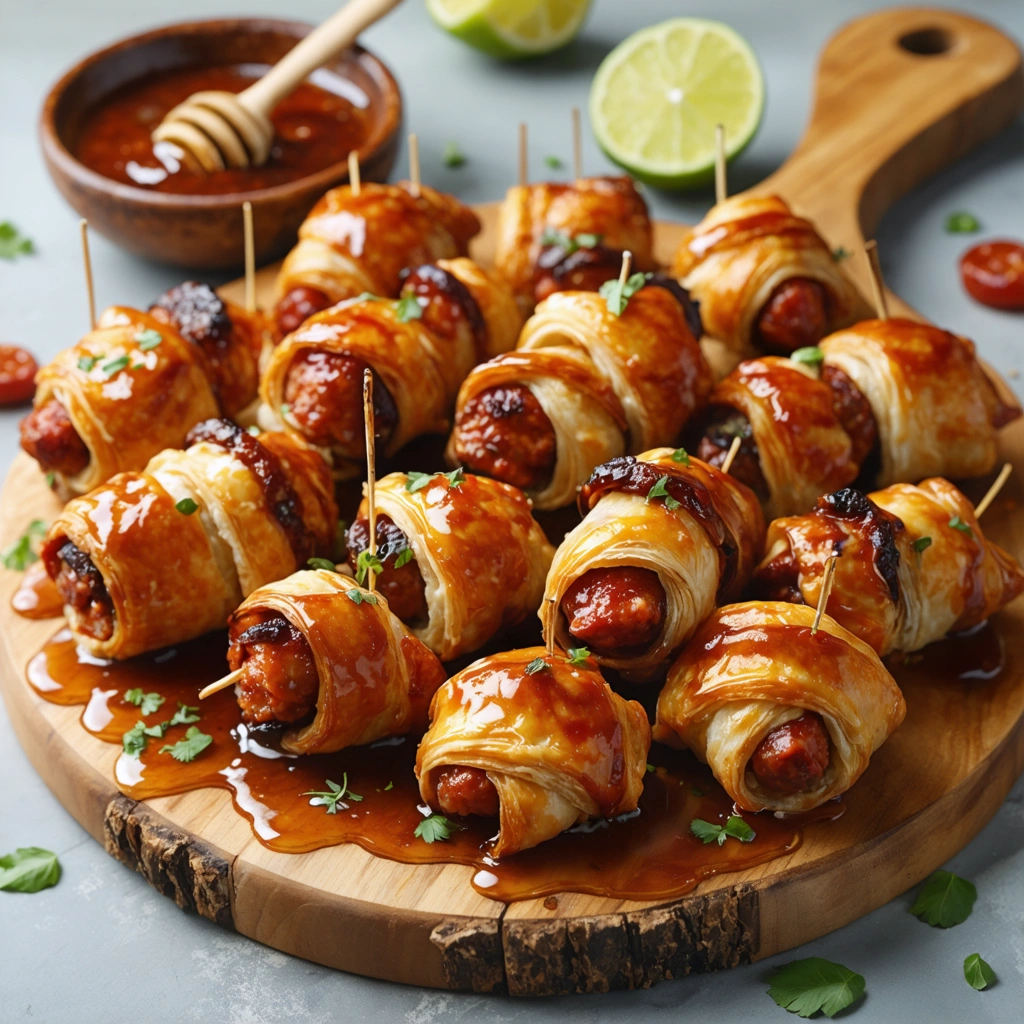 Spicy Chorizo-Wrapped Pigs in Blankets with Honey-Lime Glaze