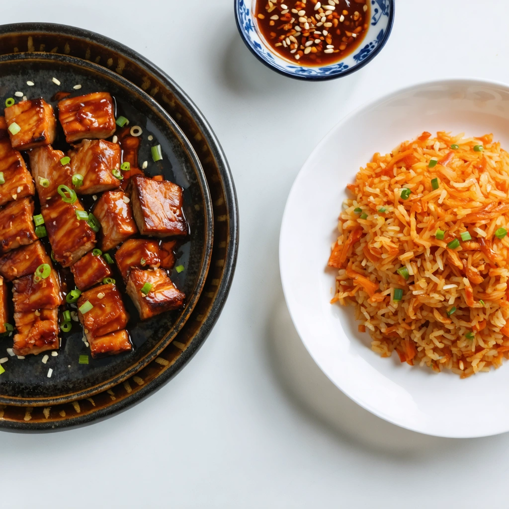 Spicy Gochujang Pork Belly Stir-fry with Kimchi Rice